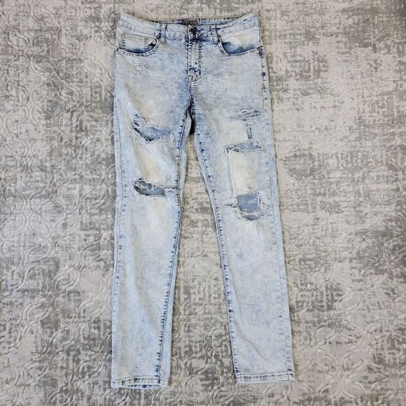 Buckle Black Jeans Mens 32x32 Acid Wash Premium Skinny Flex Distressed - Picture 1 of 16